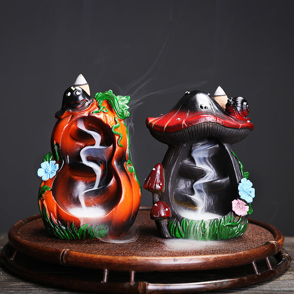 Whimsical Mushroom and Pumpkin Backflow Incense Burners for Meditation, Relaxation, and Spiritual Cleansing