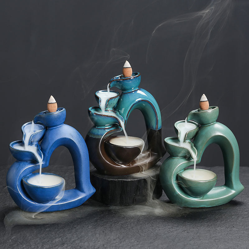 Abstract Cascading Backflow Incense Burner Set for Meditation, Zen Decor, and Spiritual Cleansing