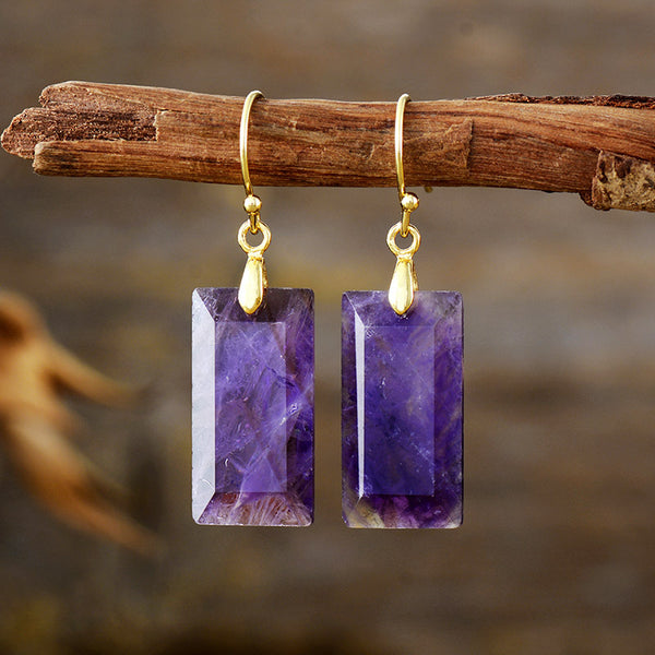 Elegant Rectangular Gemstone Earrings with Gold Accents for Spiritual Empowerment and Balance