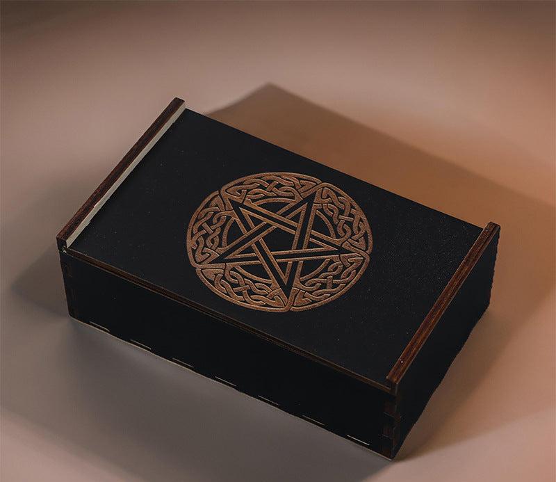 Handcrafted Wooden Tarot Card Storage Box with Intricate Mystic Symbols – Perfect for Safeguarding Your Spiritual Tools, Crystals, and Accessories