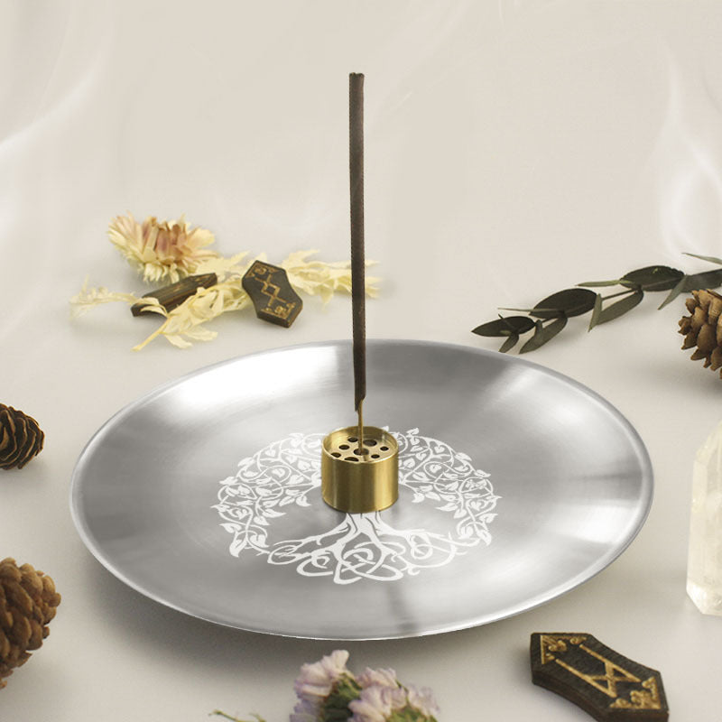 Tree of Life Engraved Incense Holder Set for Spiritual Cleansing and Meditation Rituals – Complete Kit with Charcoal Discs, Brass Holder, and Instruction Manual