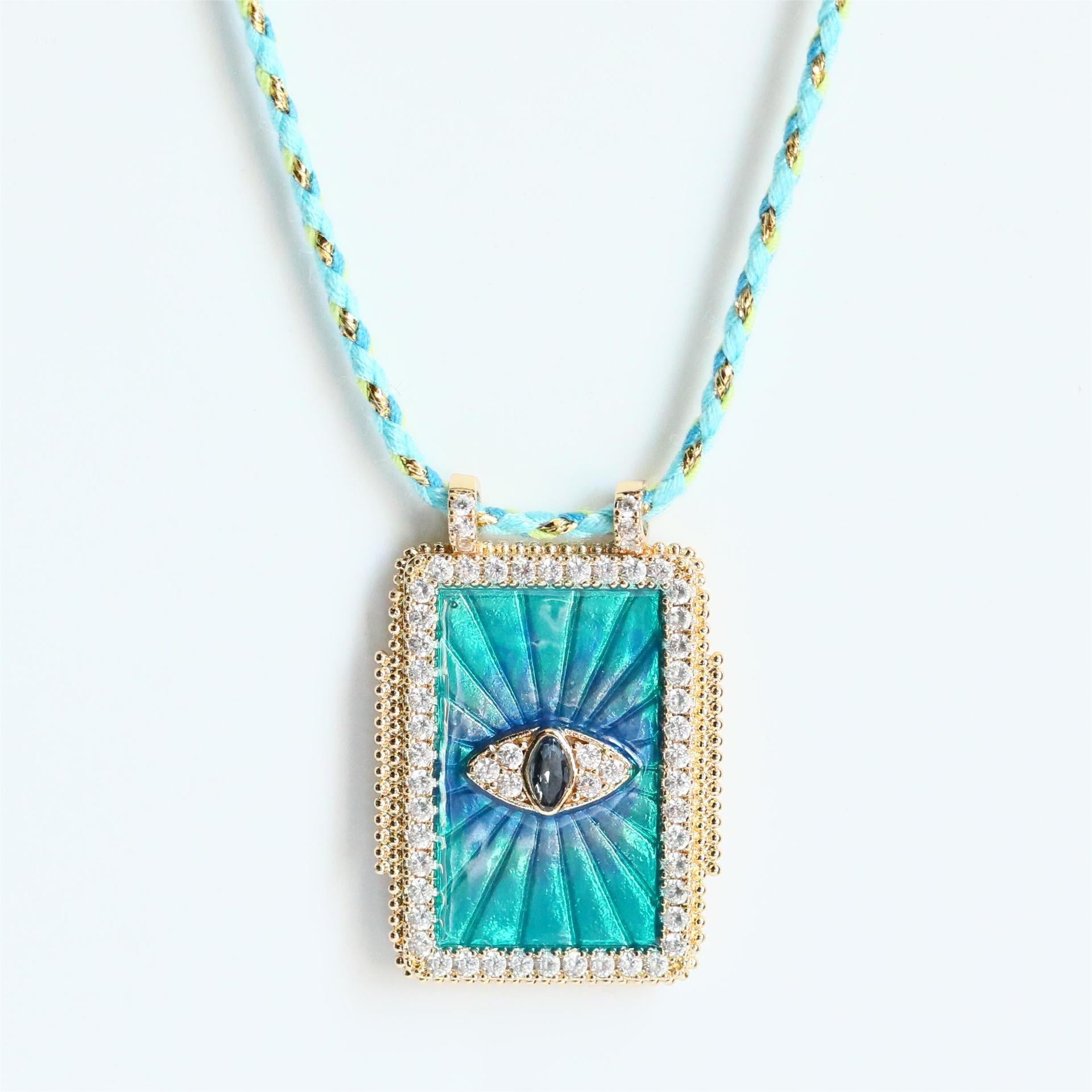 Vibrant Rectangular Celestial Pendant Necklace Collection – Gold-Plated Colorful Charms