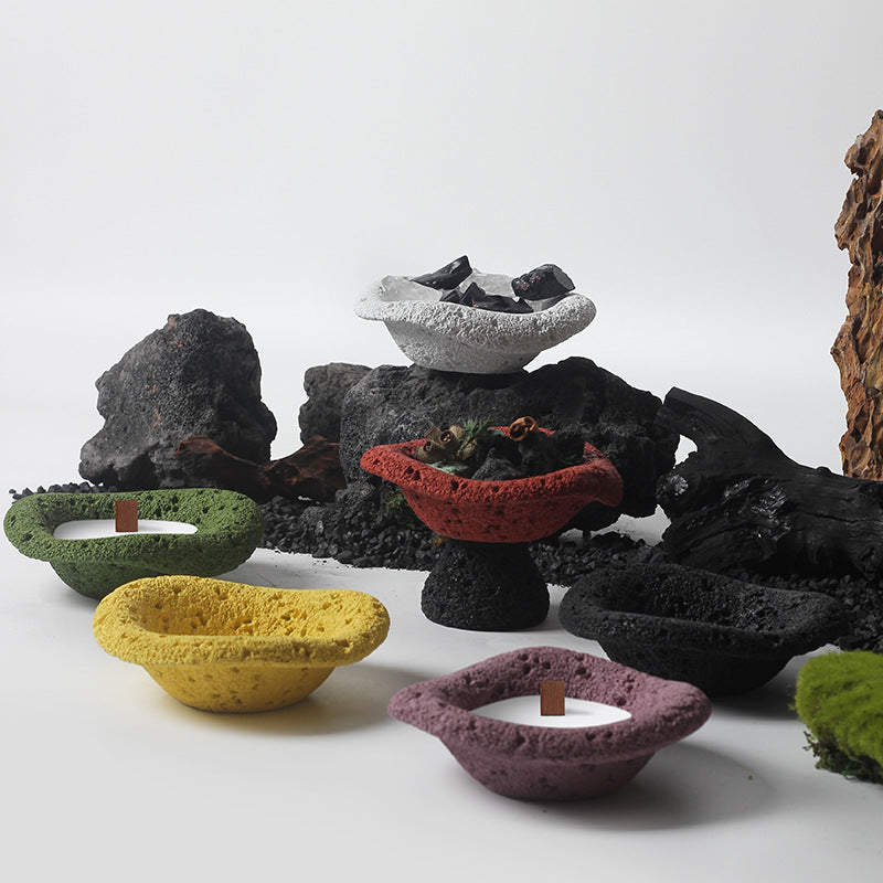 Earthy Textured Lava Stone Bowl Candle Holder for Spiritual Cleansing and Meditation