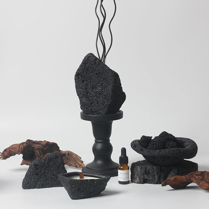 Black Lava Stone Aromatherapy Diffuser with Essential Oils for Spiritual Cleansing and Meditation