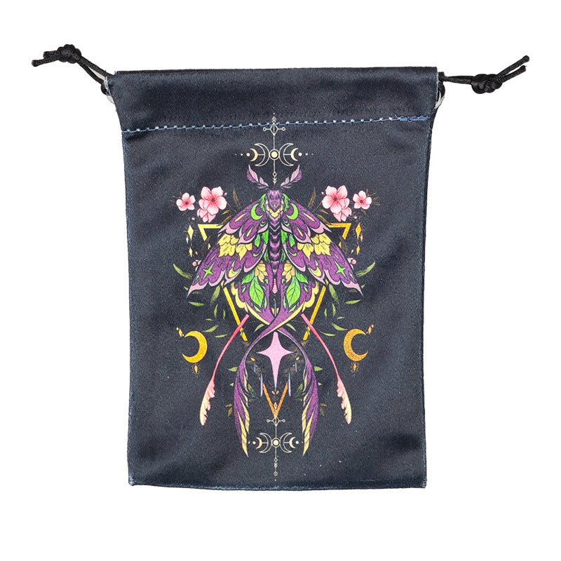 Mystical Moth and Skull Design Velvet Tarot Drawstring Pouch for Crystal and Tarot Storage