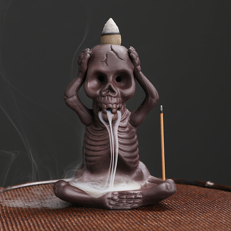 Three Wise Skulls Backflow Incense Burner - Unique Spiritual Decor with See No Evil, Hear No Evil, Speak No Evil Design