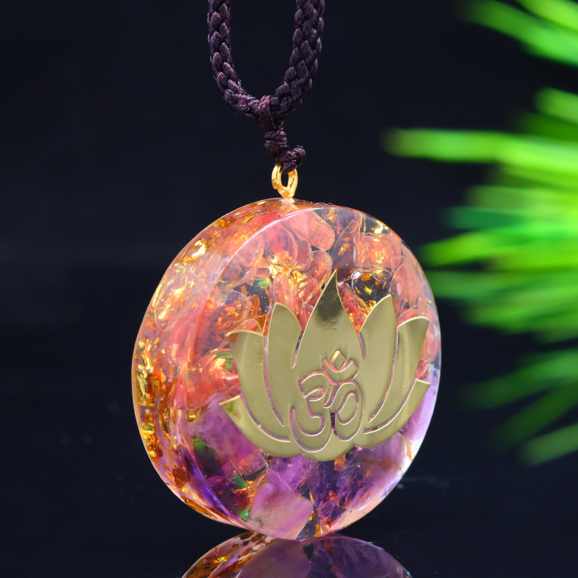 Lotus OM Orgone Energy Necklace – Amethyst Healing Pendant for Meditation, Spiritual Growth, and Chakra Balance