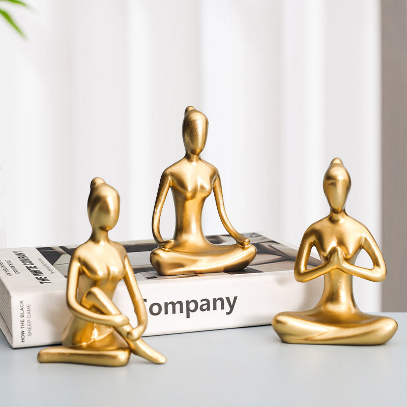 Elegant Gold Meditation Yoga Figurines Set - Spiritual Zen Decor for Mindful Living