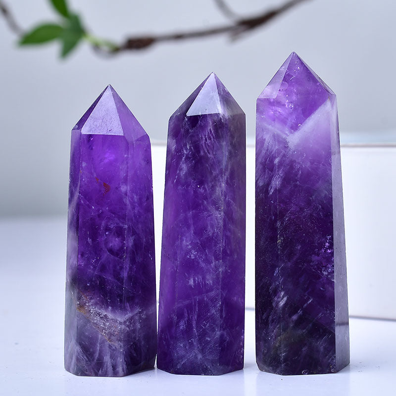 Natural Amethyst Crystal Towers - Polished Healing Points for Spiritual Growth, Intuition, and Third Eye Chakra Activation