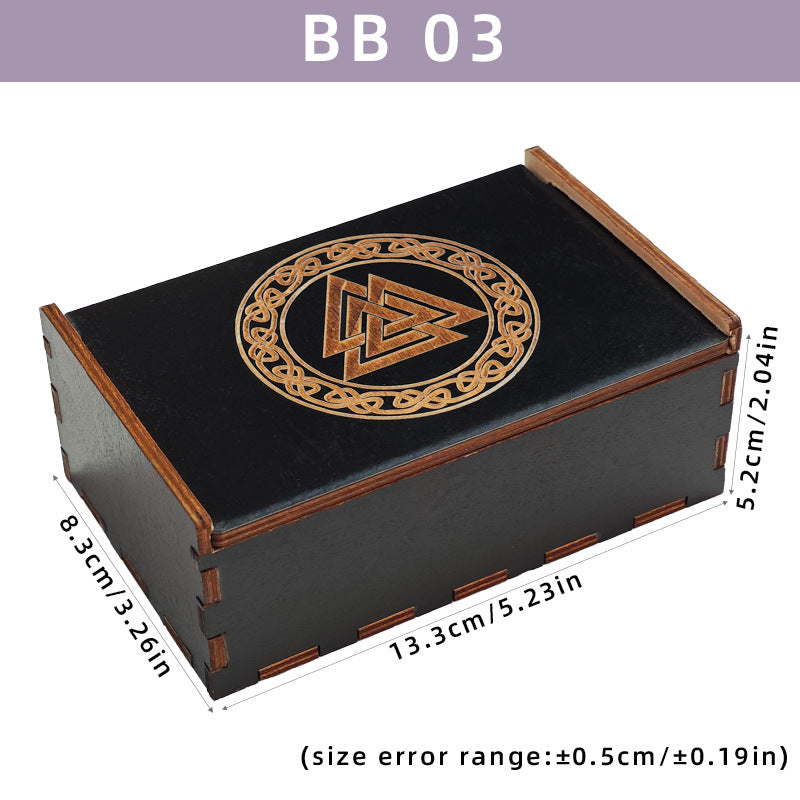 Mystical Wooden Tarot Storage Box with Sacred Symbols – Ideal for Tarot Cards, Crystals, and Ritual Tools