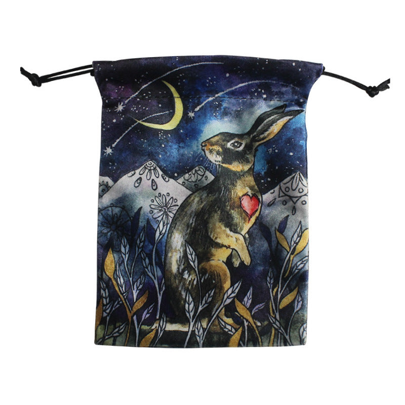 Celestial Night Sky Velvet Tarot Pouch with Vibrant Animal and Nature Art – Spiritual Divination Storage Bag