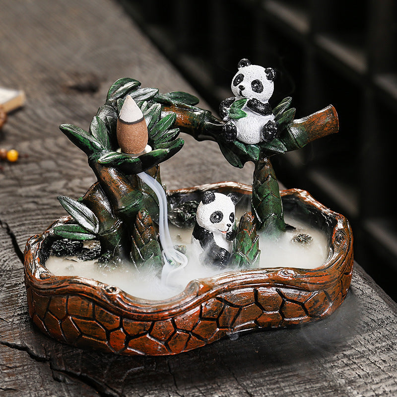 Playful Panda Backflow Incense Burner with Bamboo Forest Design for Meditation, Relaxation, and Spiritual Cleansing