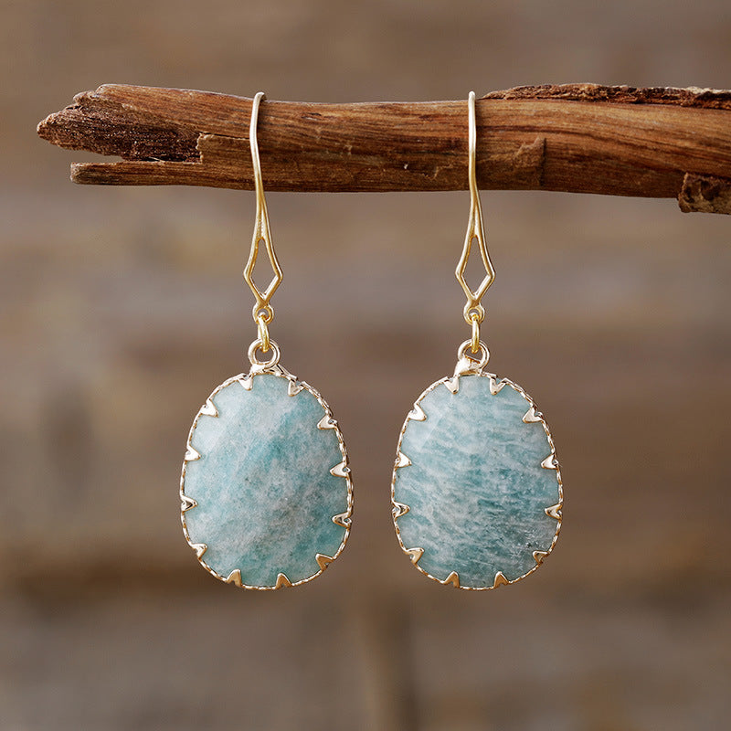 Oval Gemstone Drop Earrings with Gold Detailing for Spiritual Healing and Emotional Balance