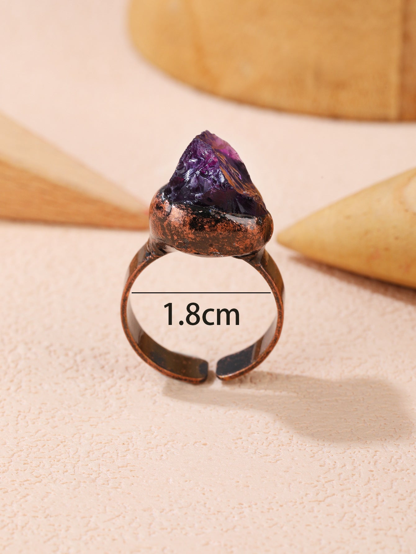 Rustic Amethyst Crystal Ring with Copper Band for Spiritual Healing and Calm Energy