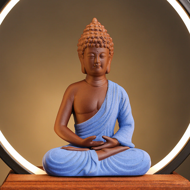 Illuminated Buddha Backflow Incense Burner with LED Halo – Serene Aromatherapy and Meditation Decor