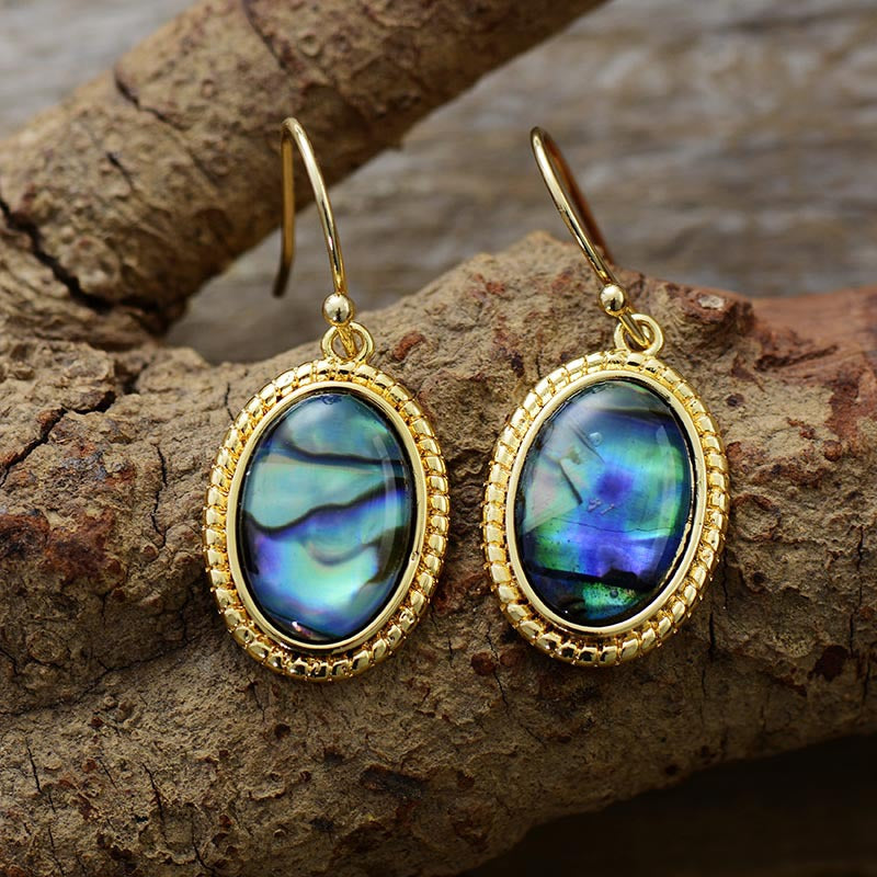 Gold-Plated Oval Gemstone Earrings for Spiritual Protection and Inner Harmony