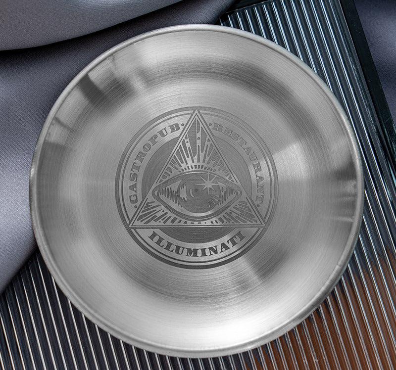 Intricately Etched Stainless Steel Altar Plate for Spiritual Rituals and Sacred Space Decor – 14cm Diameter, Featuring Unique Esoteric Designs