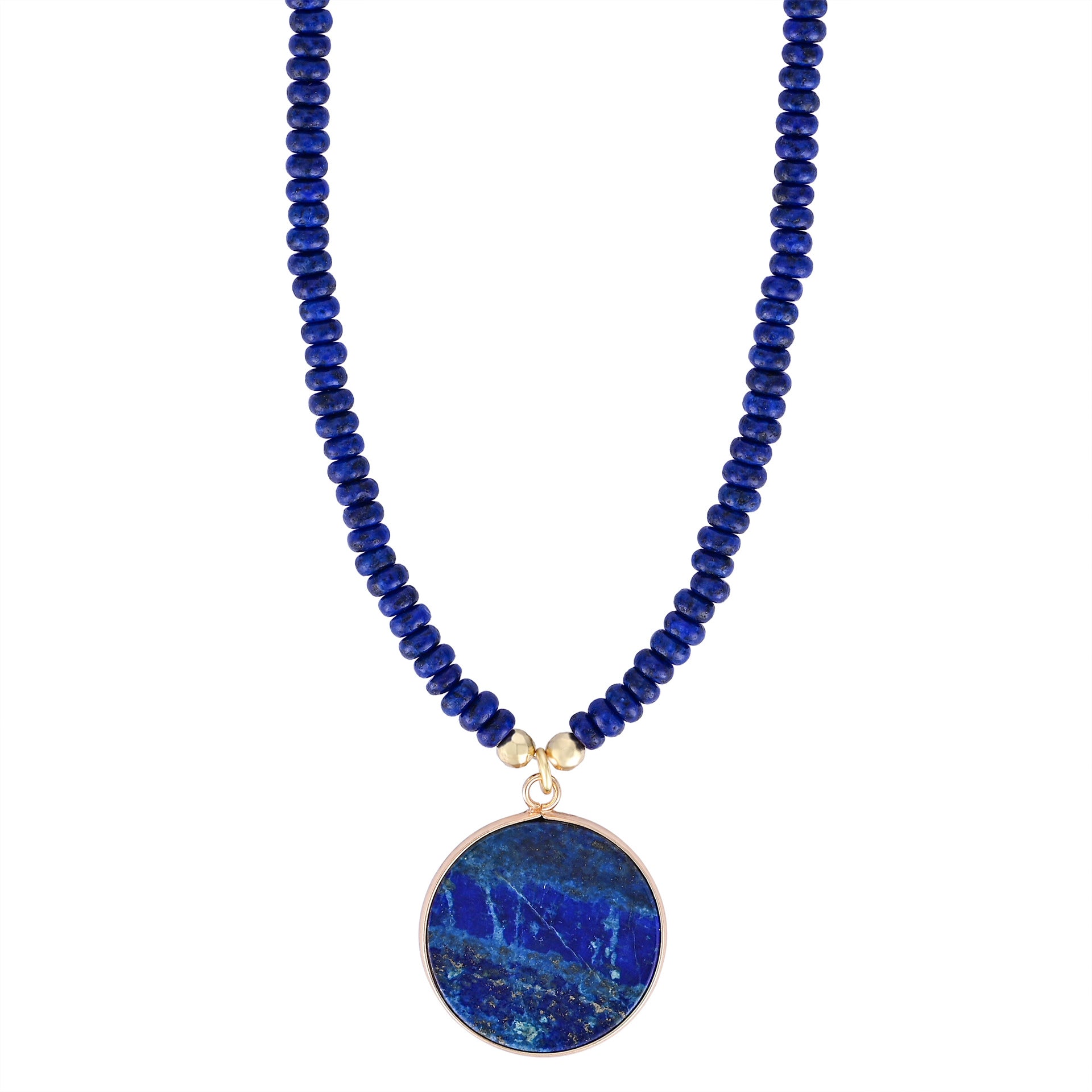 Lapis Lazuli Gemstone Necklace with Round Blue Pendant for Spiritual Healing and Meditation