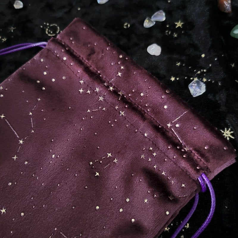 Elegant Velvet Drawstring Bag with Constellation Design for Tarot Cards, Jewelry, and Spiritual Essentials – Soft Protective Pouch for Rituals and Divination