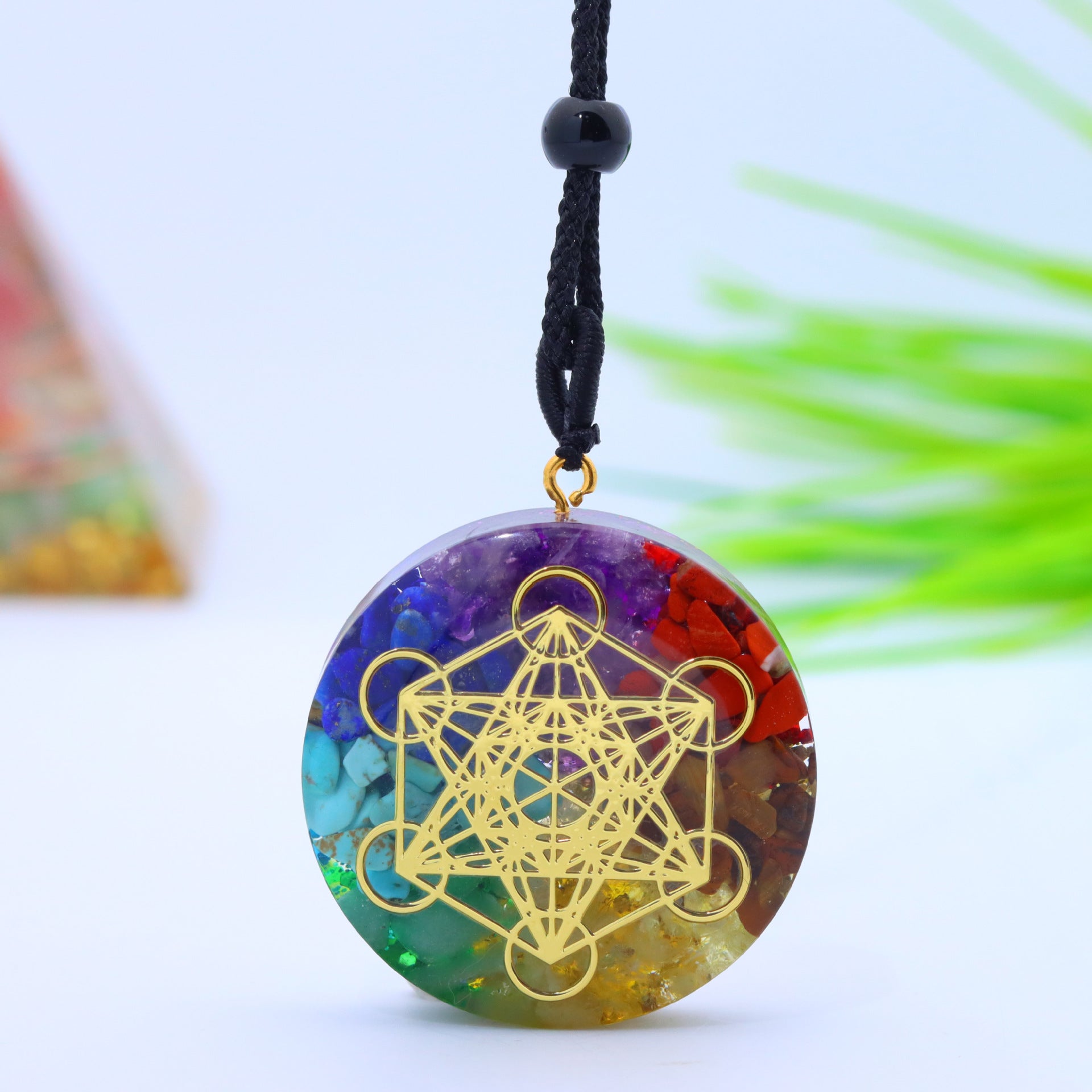 Chakra Healing Orgone Energy Necklace with Metatron's Cube for Spiritual Protection and Balance