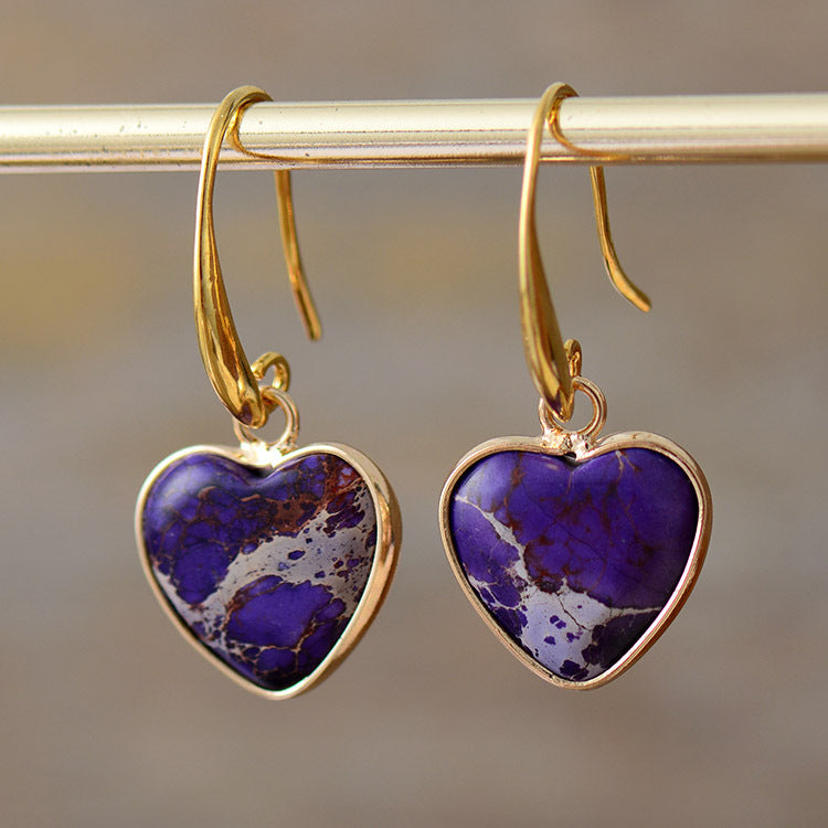 Heart-Shaped Gemstone Drop Earrings with Gold Accents for Spiritual Love and Energy Balancing