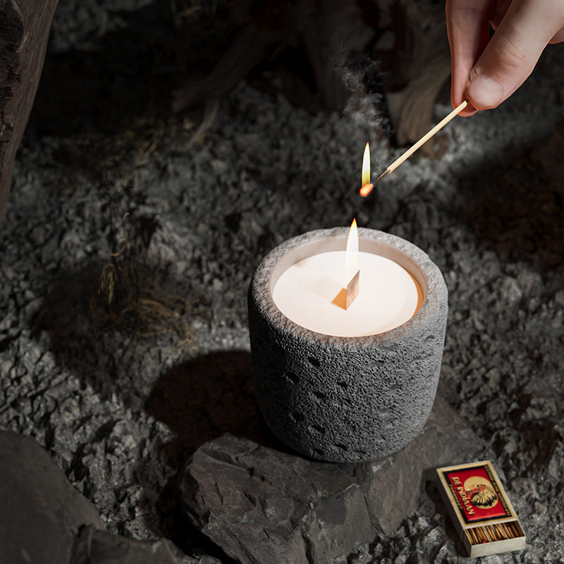 Handcrafted Textured Stone Candle with Natural Wooden Wick for Meditation, Spiritual Healing, and Relaxation Ambiance