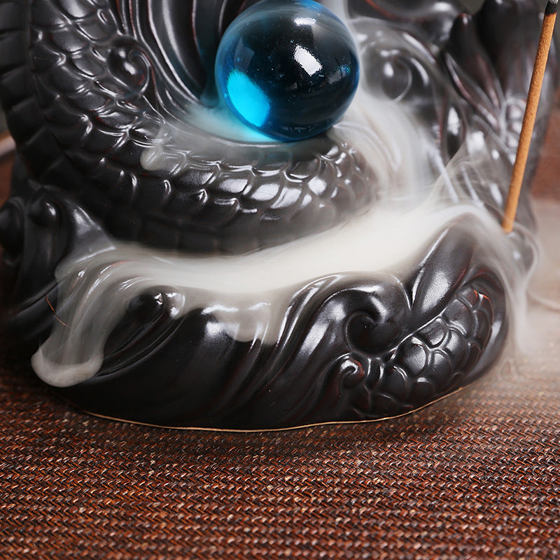 Dragon Backflow Incense Burner with Glass Orb for Meditation, Feng Shui, and Spiritual Cleansing