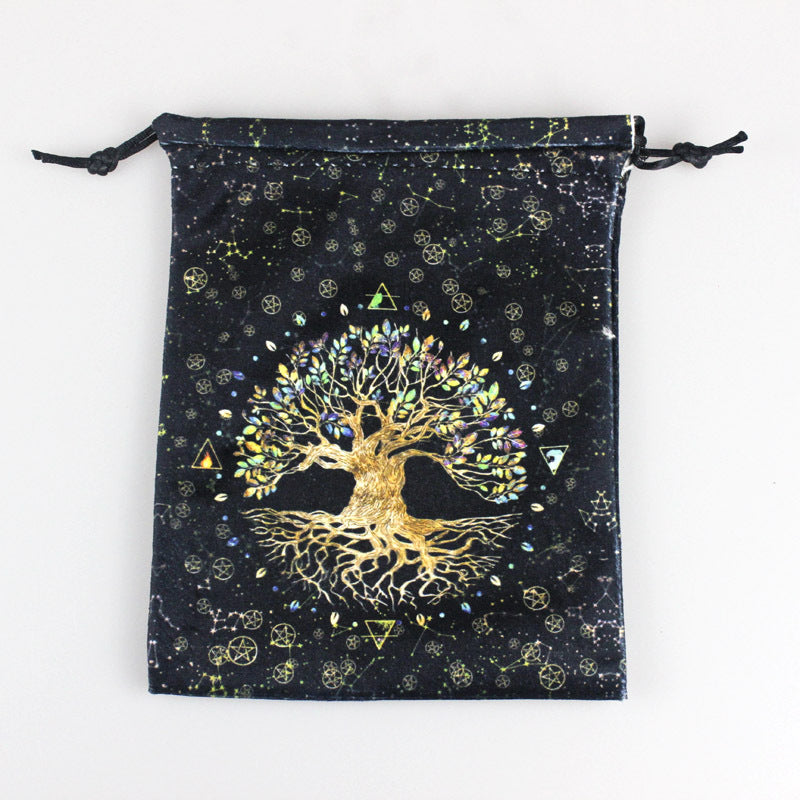 Mystical Moon & Nature Themed Velvet Drawstring Pouches for Tarot Cards and Spiritual Accessories