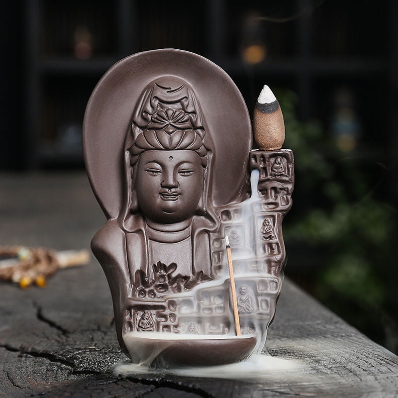 Buddha and Kuan Yin Backflow Incense Burner for Meditation, Spiritual Cleansing, and Zen Decor