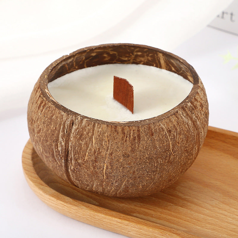 Eco-Friendly Coconut Shell Candle with Wooden Wick for Relaxation and Meditation