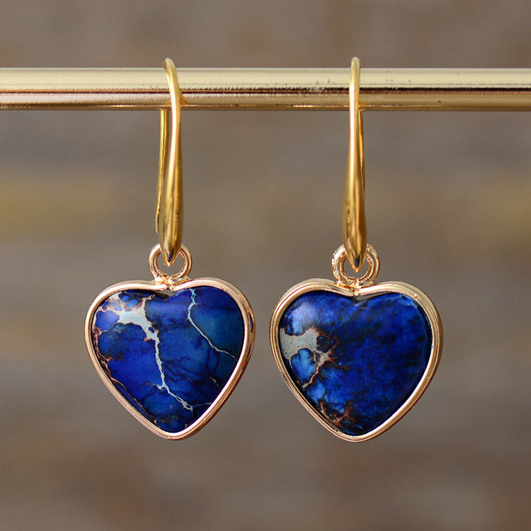 Heart-Shaped Gemstone Drop Earrings with Gold Accents for Spiritual Love and Energy Balancing