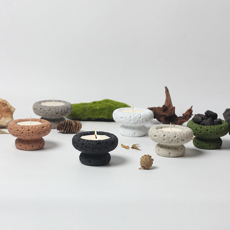 Natural Volcanic Stone Tealight Candle Holders - Earthy and Textured Candle Stands in Multiple Colors