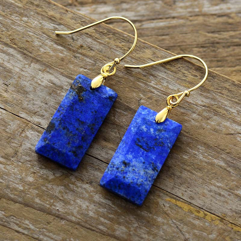 Elegant Rectangular Gemstone Earrings with Gold Accents for Spiritual Empowerment and Balance