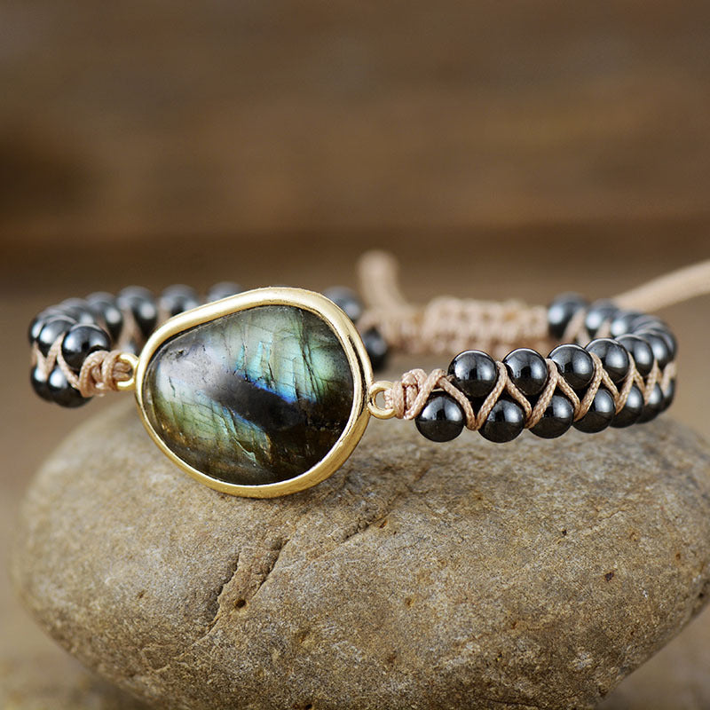 Labradorite & Hematite Shield Bracelet