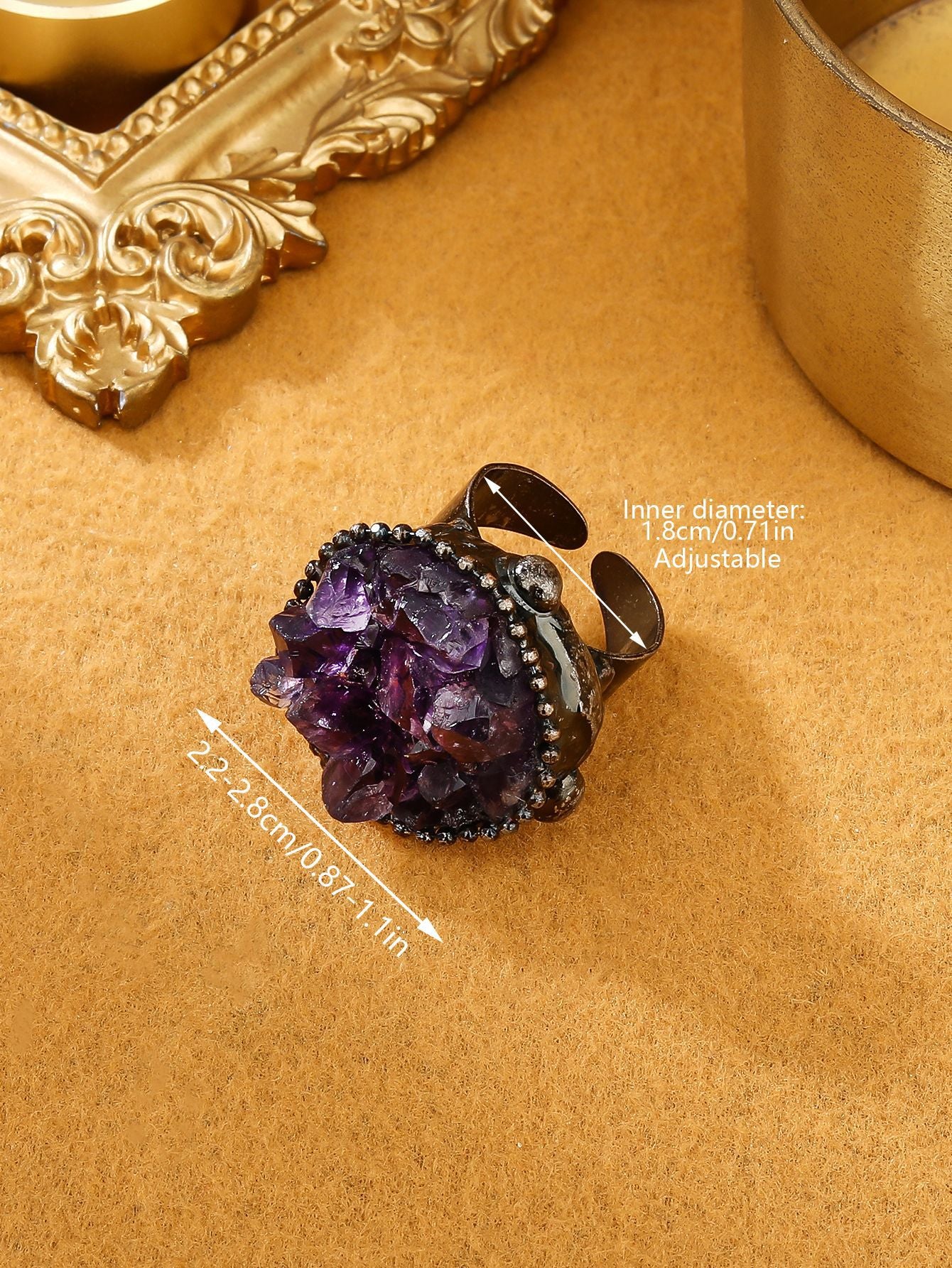 Luxurious Amethyst Cluster Statement Ring with Adjustable Black Metal Band for Spiritual Protection and Emotional Healin