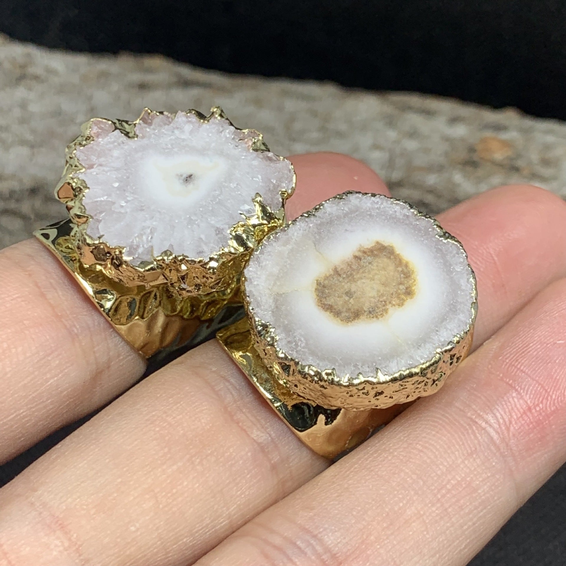 Elegant Druzy Quartz Geode Ring with Gold Plated Adjustable Band - Spiritual Energy Jewelry