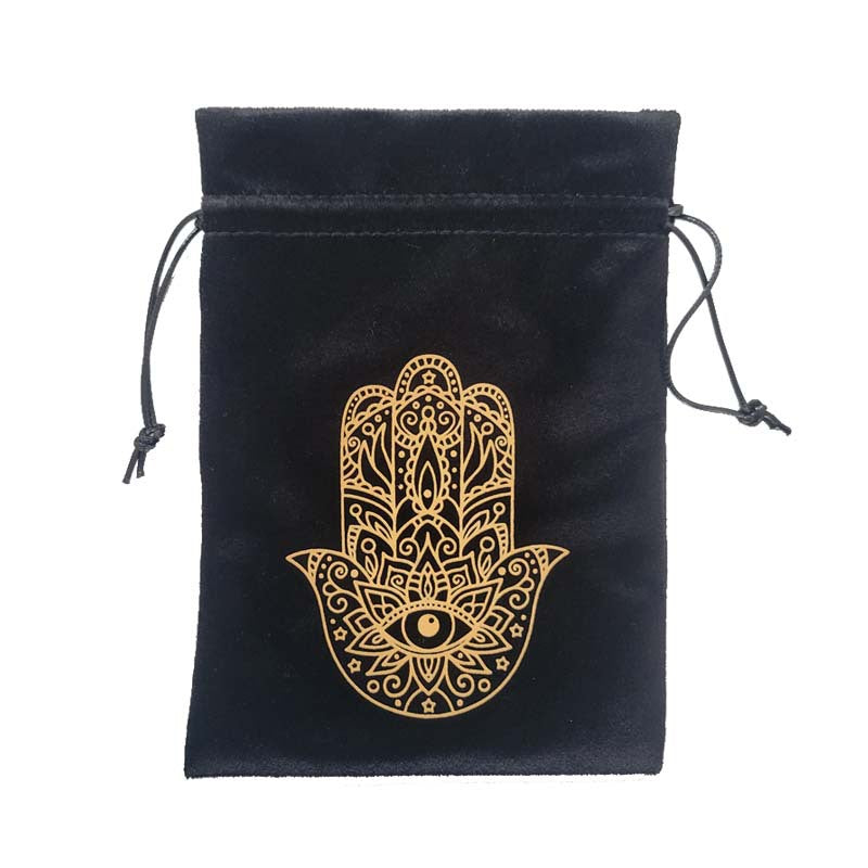 Velvet Tarot and Crystal Pouches with Sacred Symbols – Owl, Tree of Life, and Hamsa Hand for Spiritual Tools and Altar Accessories