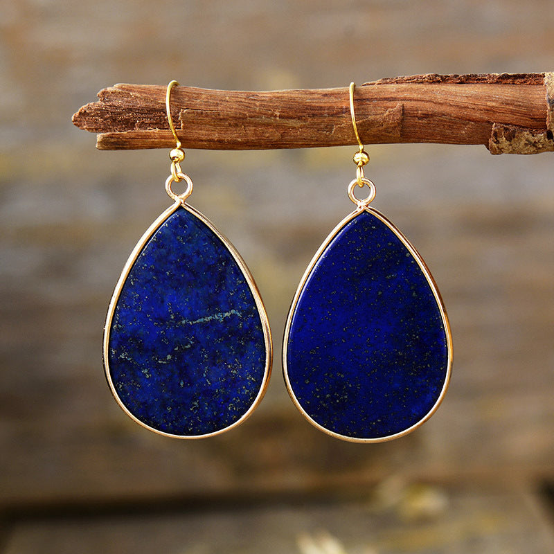 Teardrop Gemstone Earrings for Spiritual Healing and Chakra Balance with Gold Accents