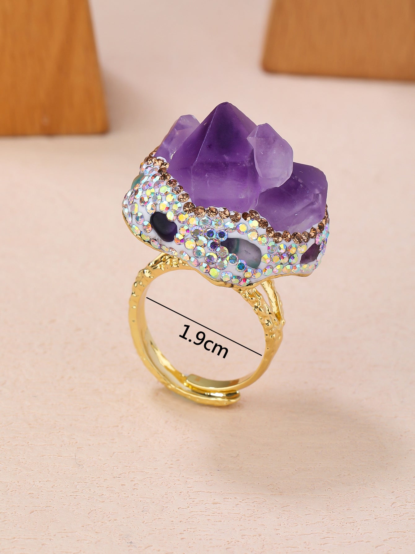 Exquisite  of Amethyst and Aquamarine Crystal Rings with Gold-Plated Band for Healing, Protection, and Calmness