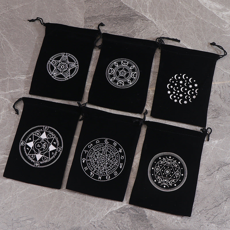 Mystic Velvet Tarot Card Pouch with Sacred Geometry Embroidery – Spiritual Drawstring Bag for Tarot Decks, Runes, and Crystals