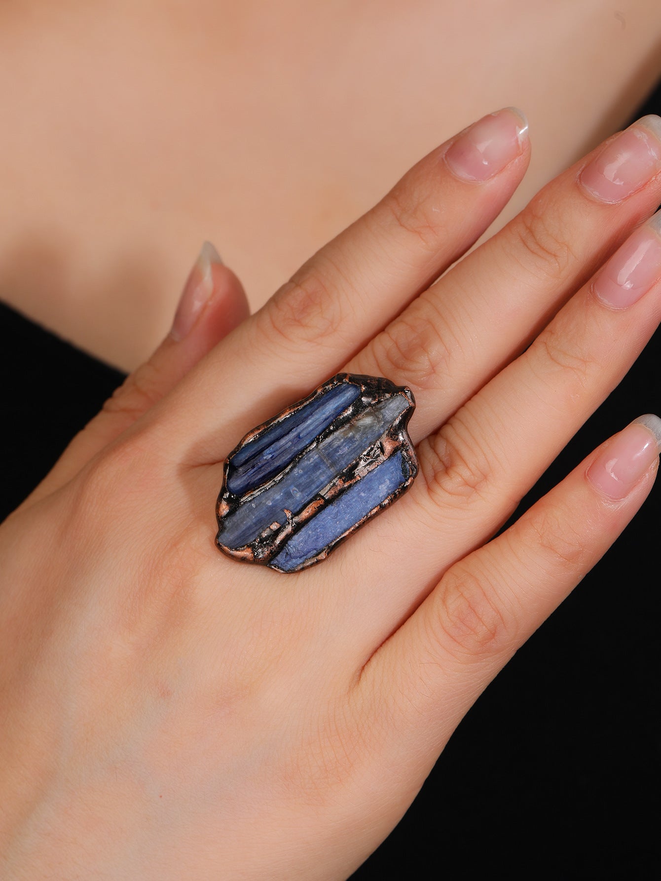 Handcrafted Blue Kyanite Energy Ring with Raw Copper Setting for Chakra Alignment and Spiritual Clarity