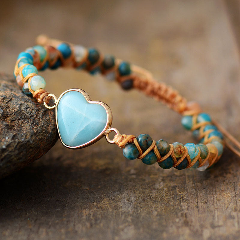 Heart-Centered Amazonite & Turquoise Love Bracelet for Emotional Healing and Balance