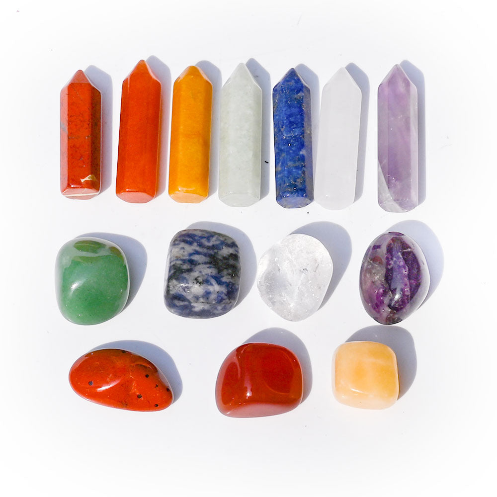 Chakra Healing Crystal Set – 14-Piece Deluxe Gemstone Kit with Polished and Raw Stones for Spiritual Balance and Meditation