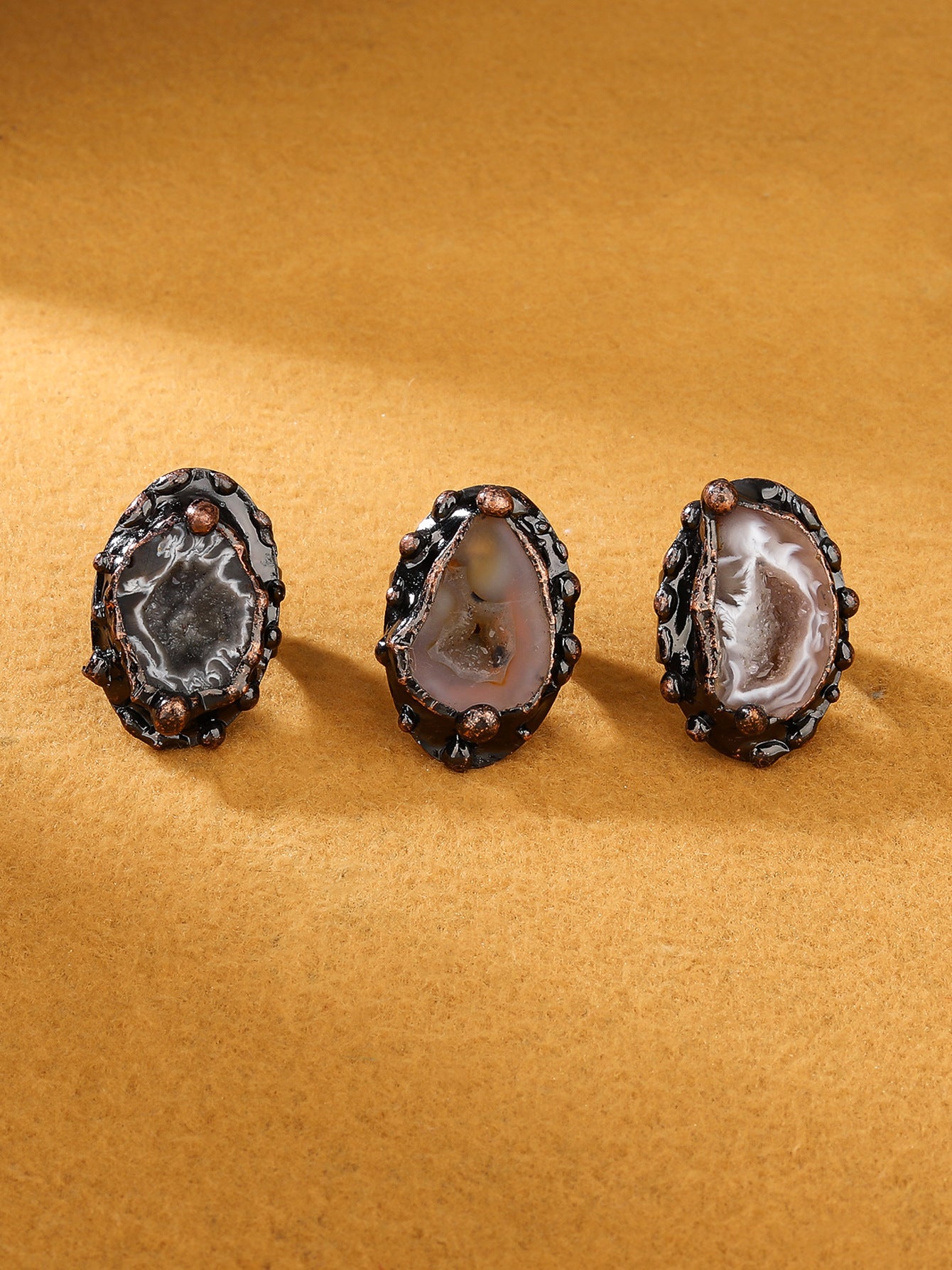 Black Agate Geode Ring with Copper Electroformed Setting for Grounding and Protection  "