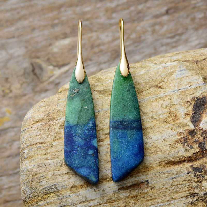 Handcrafted Blue and Green Aventurine Drop Earrings with Sterling Silver and Gold-Plated Hooks for Spiritual Balance and Harmony