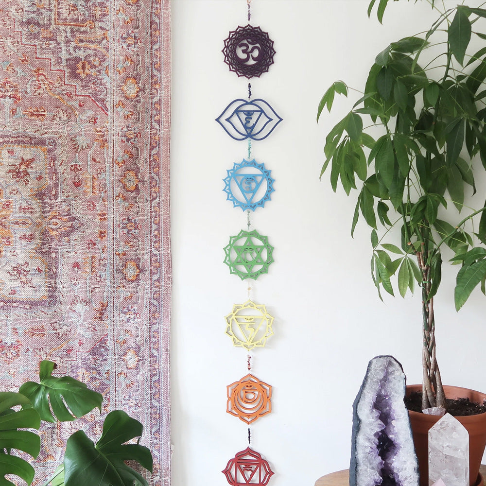 Chakra Balance Wall Hanging - Multi-Colored Chakra Symbols for Spiritual Healing and Energy Alignment