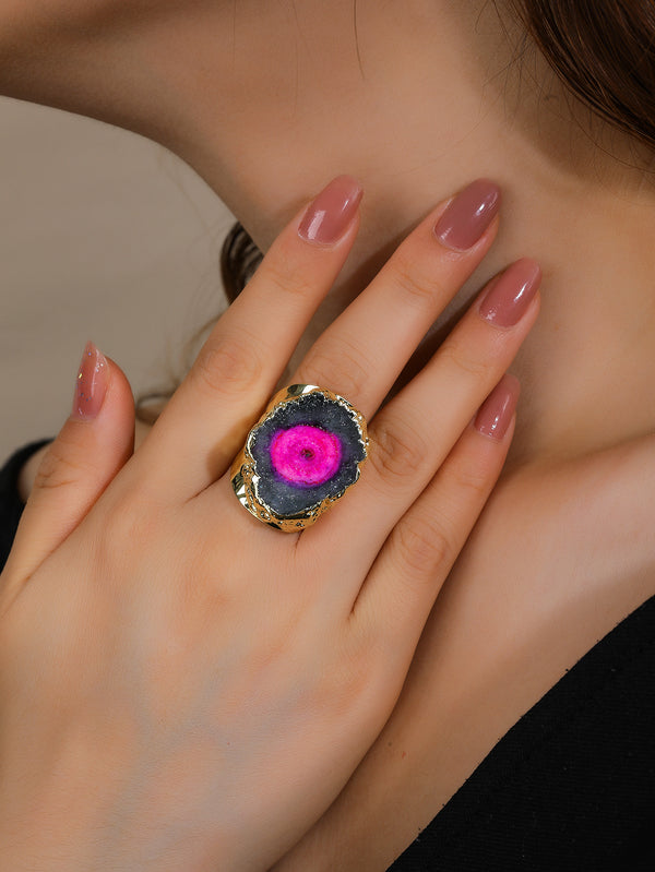 Radiant Solar Agate Slice Statement Ring in Bold Colors – Spiritual Energy Jewelry