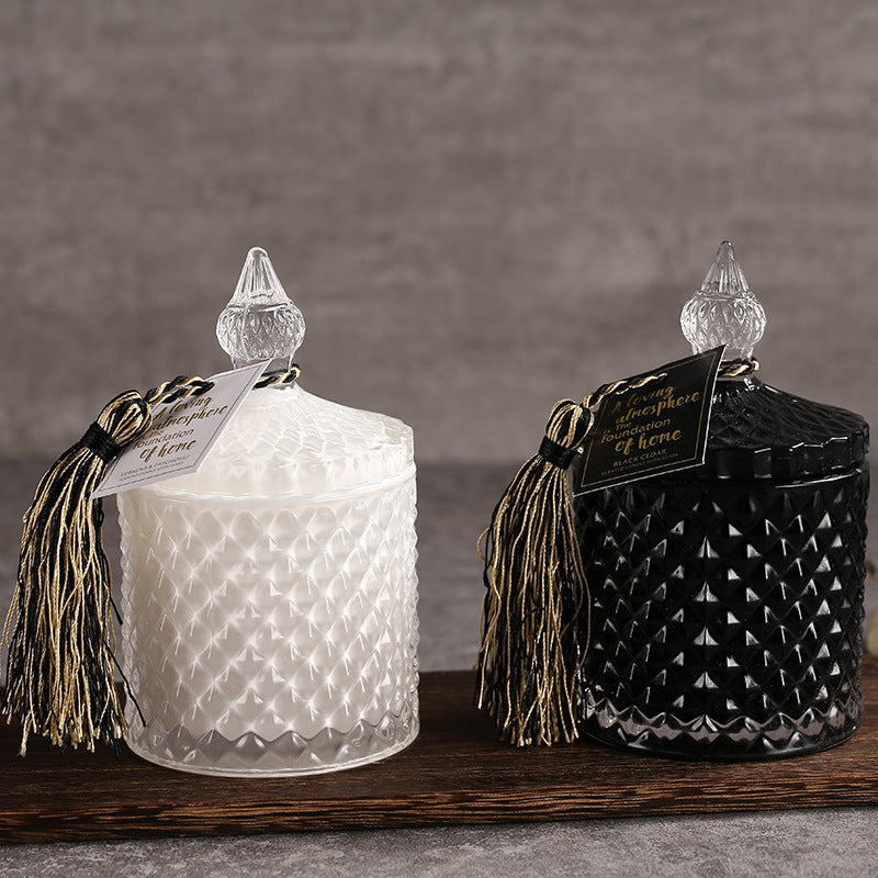 Luxurious Handcrafted Crystal Glass Scented Candle Jar for Spiritual Healing and Home Décor