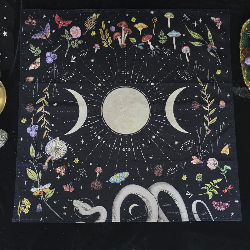 Celestial Moon Phases and Nature-Themed Tarot Cloth – Mystical Altar Cloth for Tarot Readings and Crystal Grids