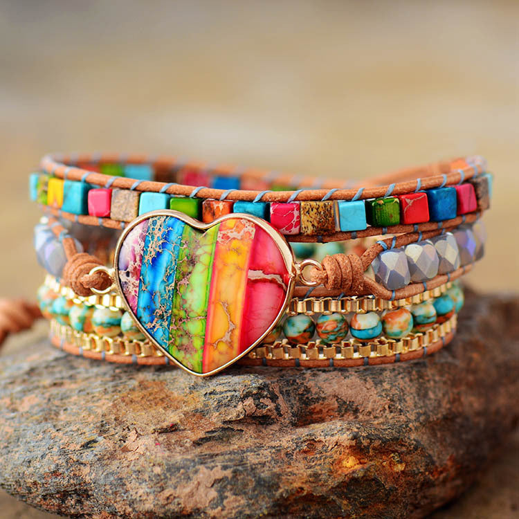 Rainbow Heart Chakra Wrap Bracelet